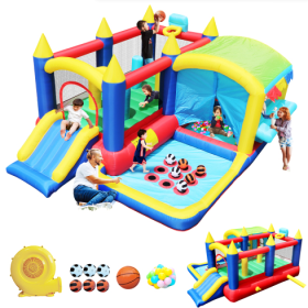 7 In 1 Inflatable Bounce House, Bouncy House With Ball Pit For Kids Indoor Outdoor Party Family Fun, Obstacles, Toddler Bouncy Castle With Ball Pit Fo