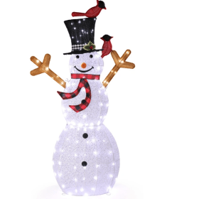 Lighted Snowman Christmas Yard Decorations, Pre-lit Snowman And Birds With 170 LED White Lights And Stakes For Xmas Outdoor Holiday Indoor Decor Light