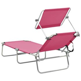 vidaXL Folding Sun Lounger with Canopy Pink Aluminium