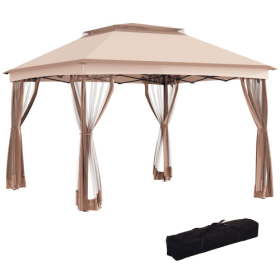 Pop-up Awning, Outdoor Patio Gazebo Shelter With Detachable Zipper Net, Instant Event Tent With 114 Square Feet Of Shade And Backyard, Garden, Khaki C