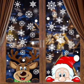 4 Sheets Christmas Window Clings Snowflake Snowman Moose Elk Pattern Window Decals Reusable Static Stickers For Christmas Holiday Birthday Home Decora