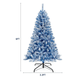 6FT Pre Lit Hinged Artificial Fir ChristmasTree, Xmas Tree Snow Flocked Artificial Holiday Christmas Tree W 750 Branch Tips X Mas