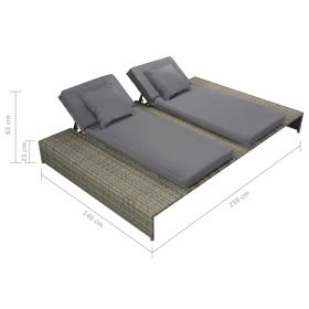 vidaXL Double Sun Lounger with Cushion Poly Rattan Gray