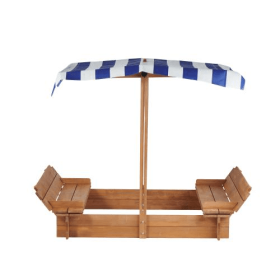 46 Inches Wooden Sandbox With 2 Foldable Benches,