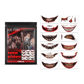 Halloween Prank Makeup Temporary Tattoo, 12PCS Halloween Temporary Face Tattoos, Scary Mouth Tattoo Stickers, Lip Mouth Face Tattoos Decals For Cospla