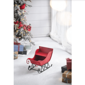 14.5x10x11H Iron RedBlack Sleigh Small, Distressed Christmas Santa Sleigh Holiday TabletopHanging Decoration