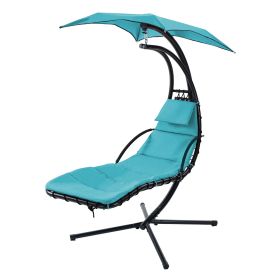 Hanging Chaise Lounger with Removable Canopy, Outdoor Swing Chair with Built-in Pillow