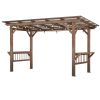 13' x 6.5' Wooden Pergola Grill Gazebo with Metal Roof & Bulbs & Bar Counters