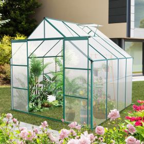 8x8 FT Double Door Polycarbonate Greenhouse Raised Base and Anchor Aluminum Heavy Duty Walk-in Greenhouses for Outdoor Backyard in All Season,Green