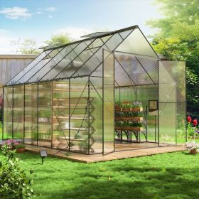 6x12 Outdoor Greenhouse - Walk-in Heavy Duty Storage Shed with Adjustable Vent Window&Lockable Hinged Door,Polycarbonate Greenhouses for Garden Plants