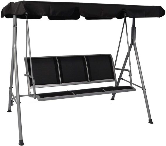 3-Person Outdoor Swing Chair Adjustable Canopy Hammock Seats, Patio Porch Garden Swing, Black 3-Person Outdoor Swing Chair Adjustable Canopy Hammock Seats, Patio Porch Garden Swing, Black