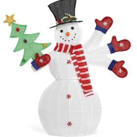 Lighted Snowman Christmas Yard Decorations, Pre-lit 2D Snowman Waving Hands With 170 LED Warm White Lights And Stakes For Xmas Outdoor Holiday Indoor