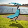 Hanging Chaise Lounger with Removable Canopy, Outdoor Swing Chair with Built-in Pillow