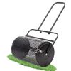 24 inch Compost Spreader for Lawn, Garden Peat Moss Roller with Double Side Latches, Powder Coated Steel Mesh Basket for Topdressing & Seedling, Black