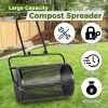 24 inch Compost Spreader for Lawn, Garden Peat Moss Roller with Double Side Latches, Powder Coated Steel Mesh Basket for Topdressing & Seedling, Black