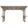 13' x 6.5' Wooden Pergola Grill Gazebo with Metal Roof & Bulbs & Bar Counters