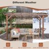 13' x 6.5' Wooden Pergola Grill Gazebo with Metal Roof & Bulbs & Bar Counters