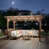 13' x 6.5' Wooden Pergola Grill Gazebo with Metal Roof & Bulbs & Bar Counters