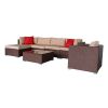 7 Pieces Wood Grain Patio PE Wicker Rattan Corner Sofa Set